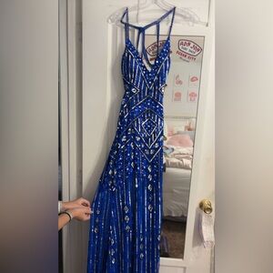 Dazzling Blue and Silver Beaded Prom Dress